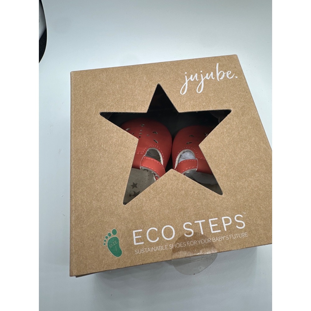 Jujube Eco Steps Baby Mary Jane Shoes Coral Red Silicone Organic Cotton Size 3